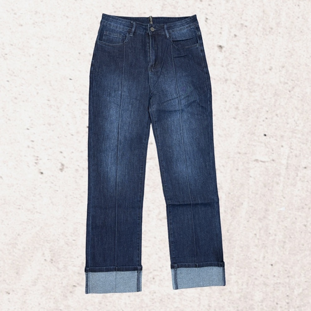 Blue Straight Leg Pants with Cuffed Hem NWT